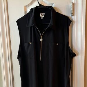 Anne Klein Black Sleeveless Zip Polo Shirt